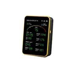 MxRady Black & Yellow 15-in-1 Air Quality Monitor with Parameters PM, CO2, CO, TVOC, HCHO, PM, AQI, Temperature, Humidity, Time & Timer