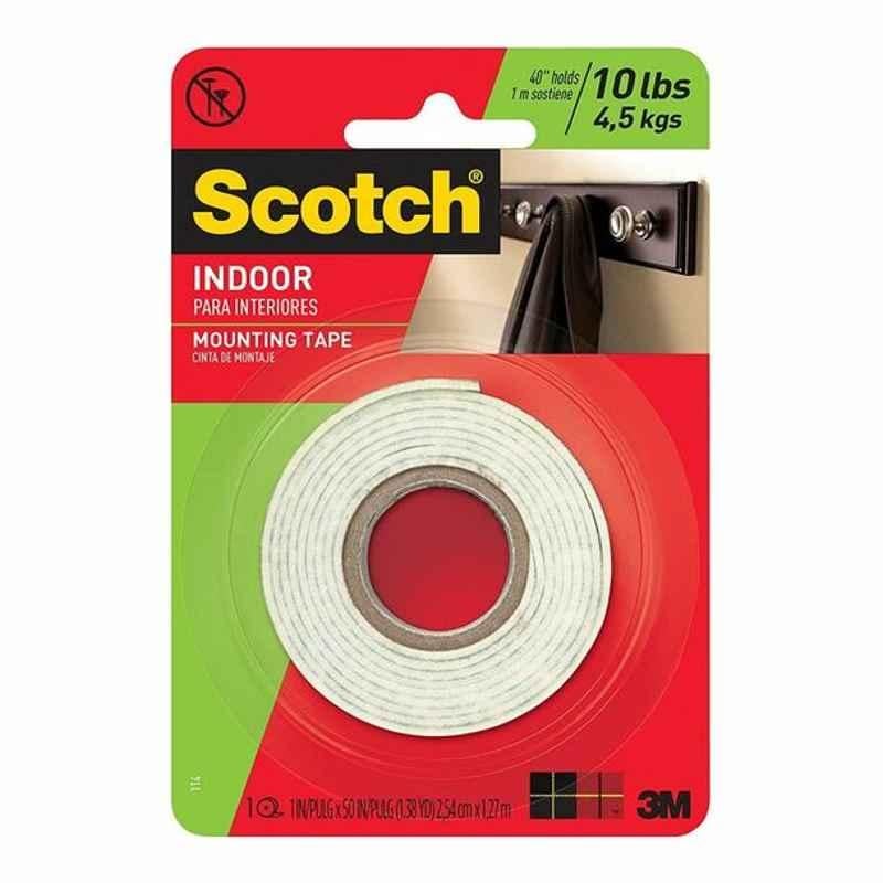 3M Indoor Double Sided Mounting Tape, 114, Scotch-Mount, 1.27 mx25 mm, White