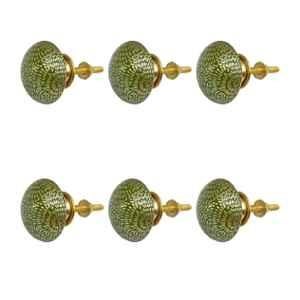 Mix & Match Emerra 35mm Brass Emerald Green Handcrafted Round Cabinet Knob for Wardrobe, Drawer & Cupboard (Pack of 6)