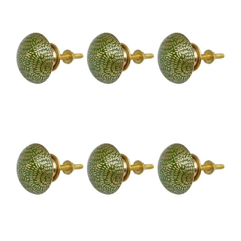 Mix & Match Emerra 35mm Brass Emerald Green Handcrafted Round Cabinet Knob for Wardrobe, Drawer & Cupboard (Pack of 6)