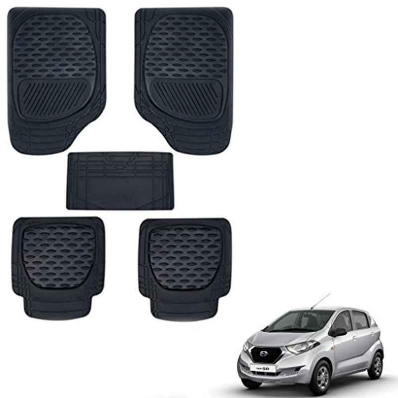 Kozdiko 6255TW 5 Pcs PVC & Rubber Black Car Mat Set for Datsun Go
