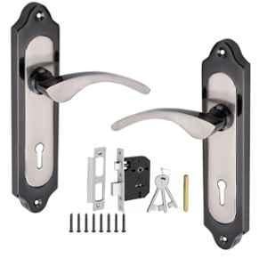 Onmax 7 inch 65mm Iron Black & Silver Finish Mortise Door Handle Lock Set, HML6+S710MSB