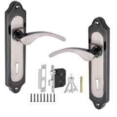 Onmax 7 inch 65mm Iron Black & Silver Finish Mortise Door Handle Lock Set, HML6+S710MSB