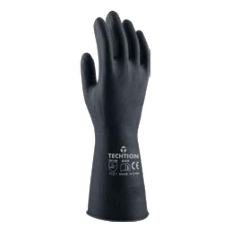 Techtion Neo Extreme Chempro Chlorinated Unsupported Flock Lined Neoprene & Natural Rubber Blend Safety Gloves, Size: XL, Black