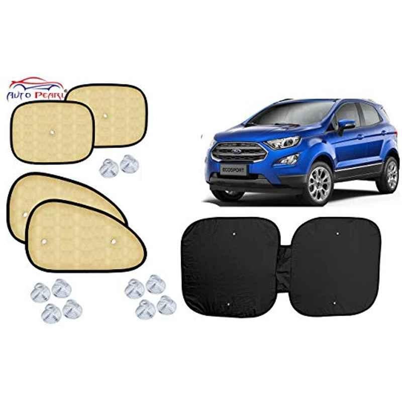 Auto Pearl 5 Pcs PVC & Mesh Beige Window & Front Sun Shade Set for Ford EcoSport 2017