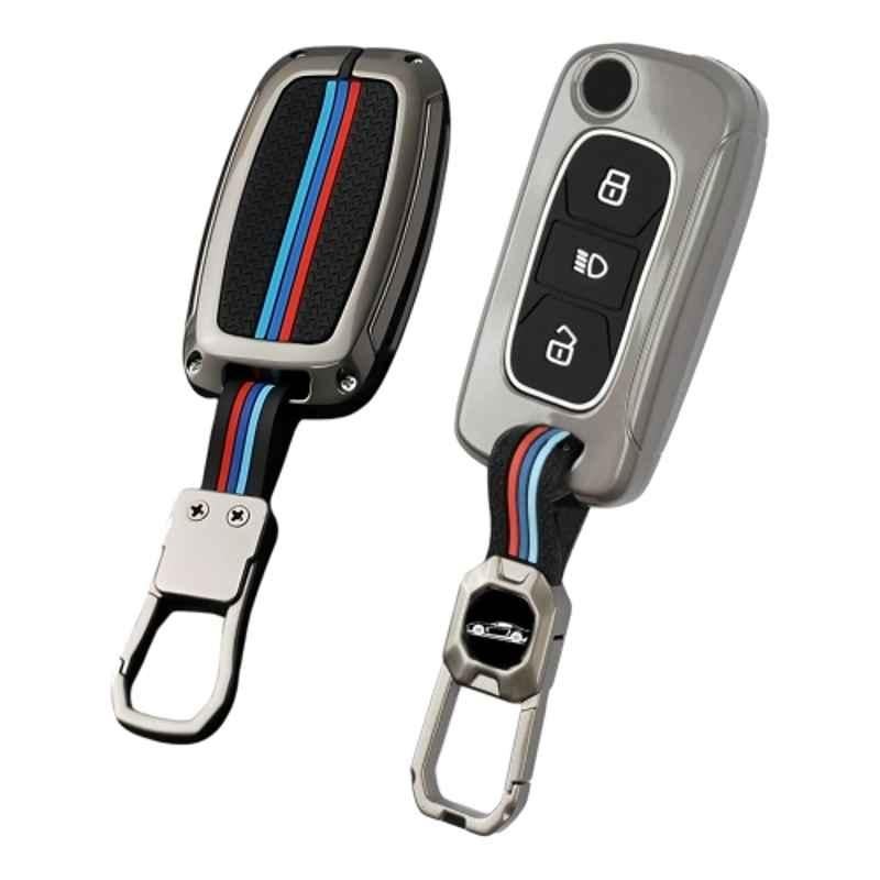 Kingsway Gunmetal Grey 3 Buttons Car Key Cover with Keychain for All Tata Cars