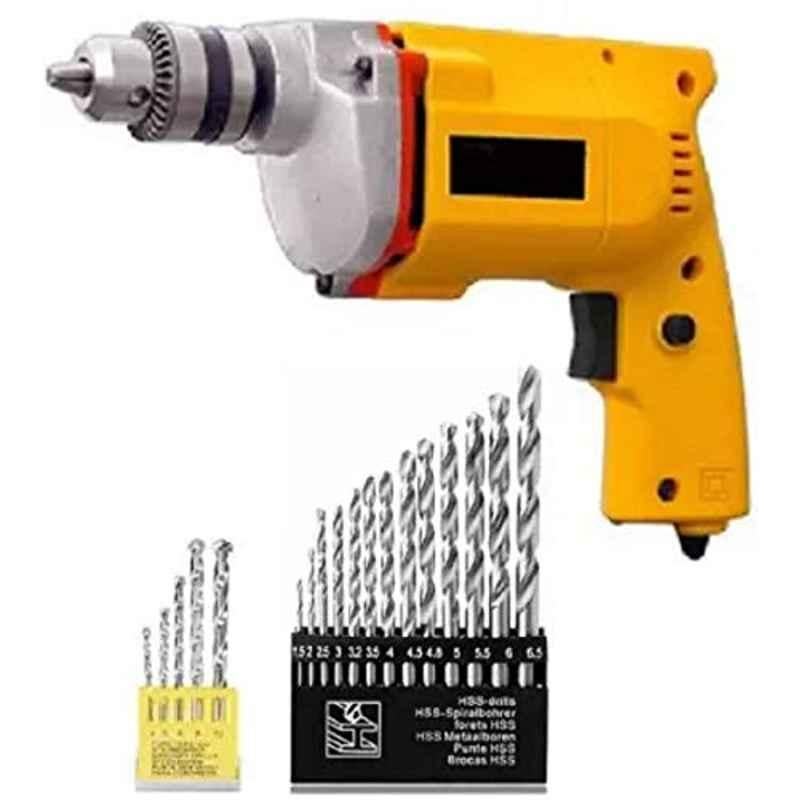 Krost 10mm Drill Machine With 13Pcs Hss Drill Set & 5Pcs Masonary Drill Set For Wall,Concrete Pistol Grip Drill (10mm Chuck Size)