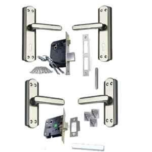 Onjecx 4 Pcs 5 & 7 inch 6 Lever Alloy Steel Black & Silver Double Stage Mortise Door Handle with Lock Set, BML65BL+S05KBS