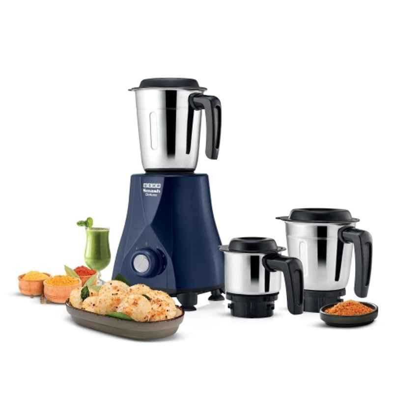 Usha Smash Deluxe 500W White & Blue Mixer Grinder with 3 Stainless Steel Jars, 40011SDLX08N