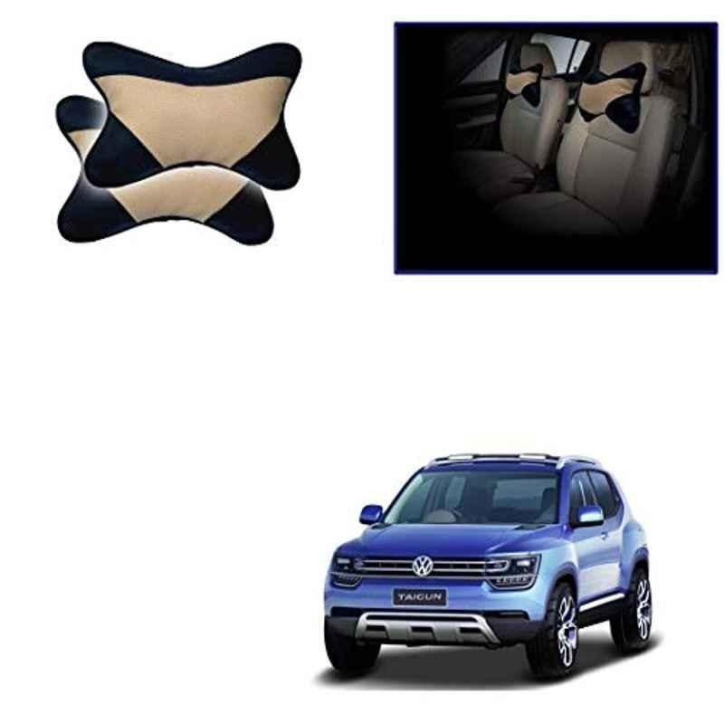 Kozdiko 2 Pcs Beige & Black Car Neck Rest Cushion Pillow Set for Volkswagen Tiguan