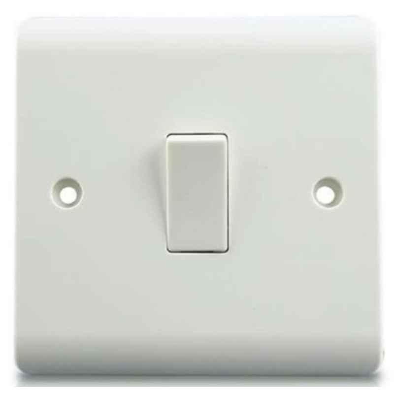 Micron 10A 1 Gang 2 Way Bakelite White Plate Switch, MME0202