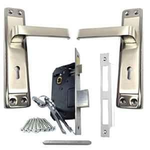 Ojass 7 inch Steel Black & Silver Mortise Lock Set, BML65L+S07MBS