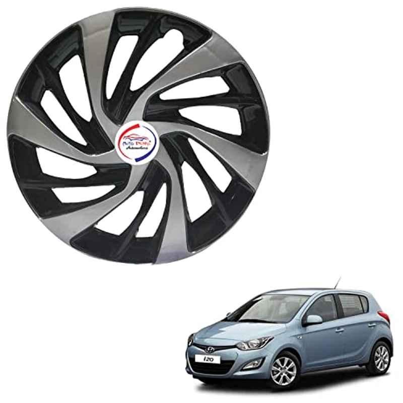 Auto Pearl 4 Pcs 14 inch ABS Black & Silver ERSB18 Hubcap Wheel Cover Set with Retention Ring for Hyundai I20 Type 2