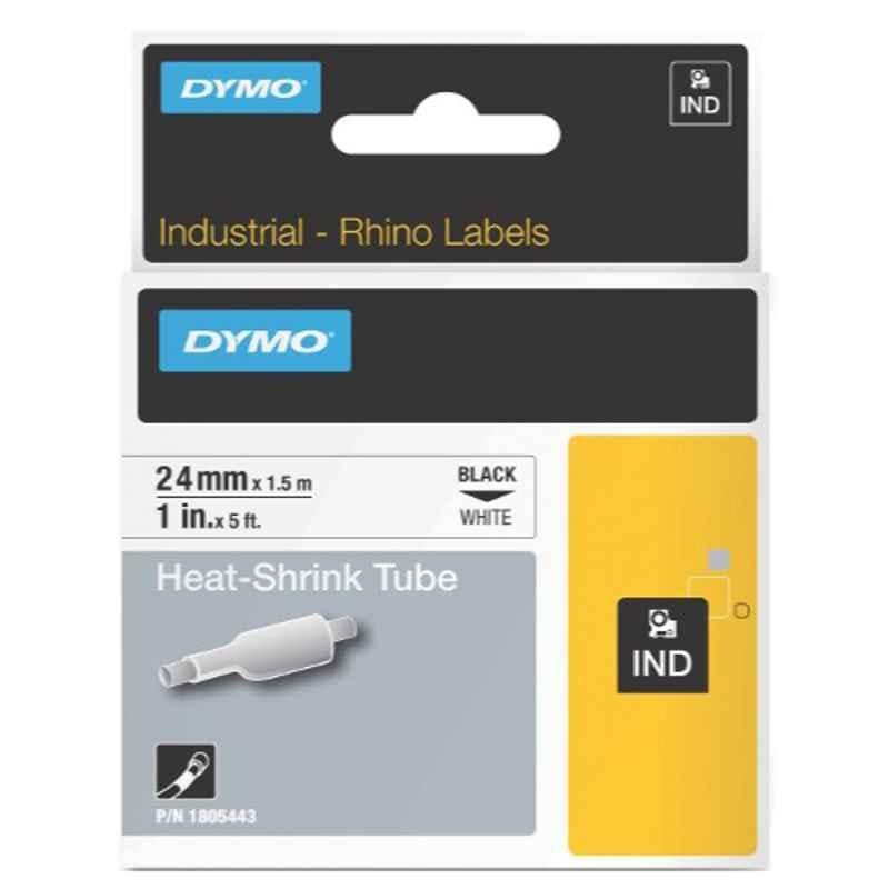 Dymo Rhino 24mmx1.5m Black on White Heat Shrink Tube Tape, 1805443
