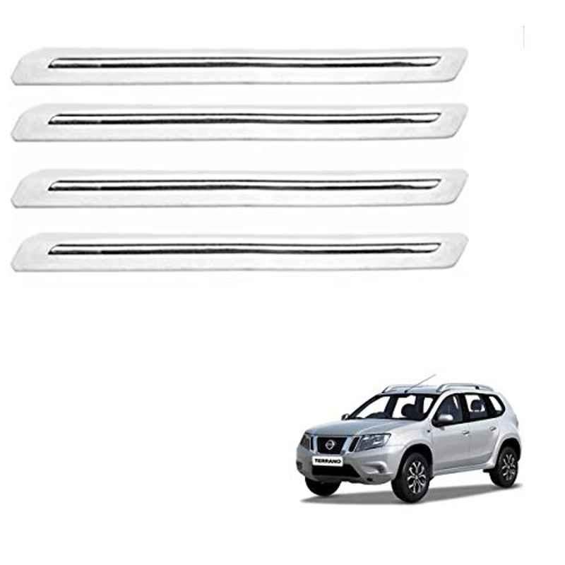 Kozdiko 4 Pcs PVC White Car Bumper Protector Set with Chrome Strip for Nissan Terrano
