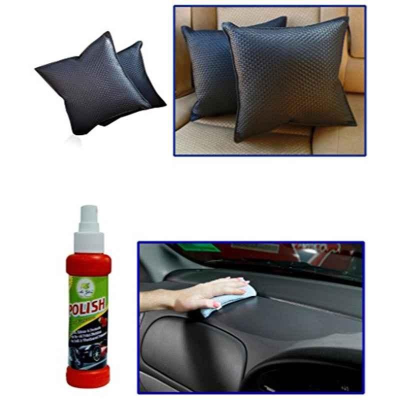 Kozdiko 2 Pcs Black Car Cushion Pillow Set & 120ml Car Polish Spray Combo, Koz-5784