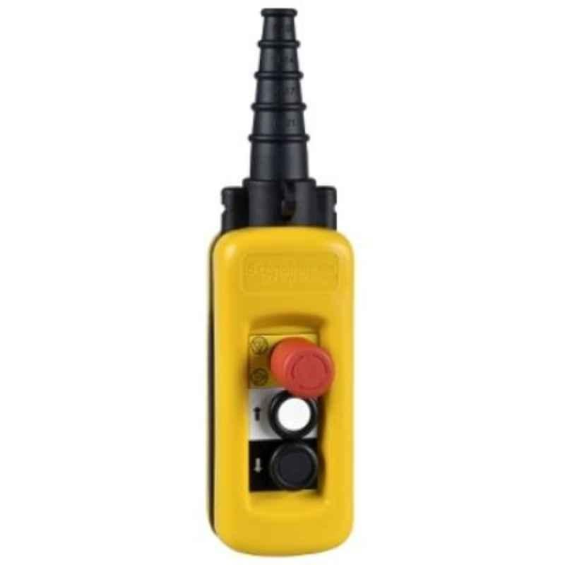 Schneider 1-NO Plastic Yellow 2 Push Button Pendant Control Station with 1 Emergency Stop NC, XACA2713