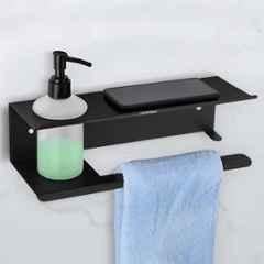 Plantex Shelf for Bathroom/Stainless Steel 3-in-1 Shelf/Liquid Soap Dispenser/Napkin Holder/Multipurpose Shelf for Home/Office/Hotel Black