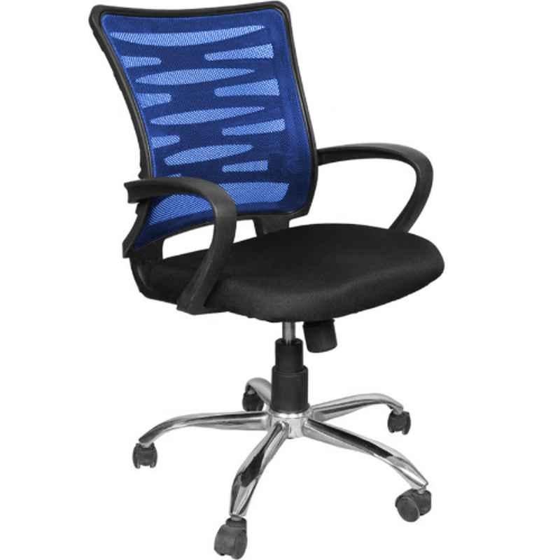 Furniturstation Leatherette Blue Ergonomic Mesh Low Back Office Chair, SB_MESH -02_ 2 IN 1 BL