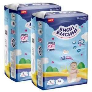 Kuchi Kuchhi 62 Pcs 9-14kg White Large Ultra Soft Baby Diaper Pant with 3D Bubble Top, KKL62X2 (Pack of 2)