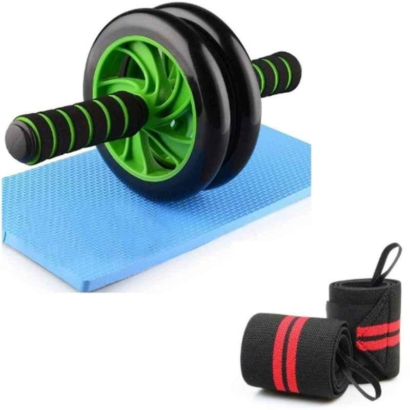 Shopeleven ABS Black Double Wheel Ab Roller with Gym Wrist Band