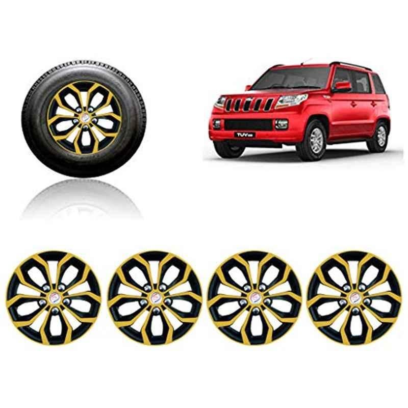 Auto Pearl 4 Pcs 15 inch ABS Golden & Black Car Wheel Cover Set for Mahindra TUV300