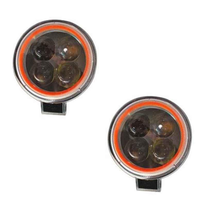 AllExtreme EX4LRF2 2 Pcs 4 LED 20W Orange Ring Round Headlight with Mounting Bracket Set