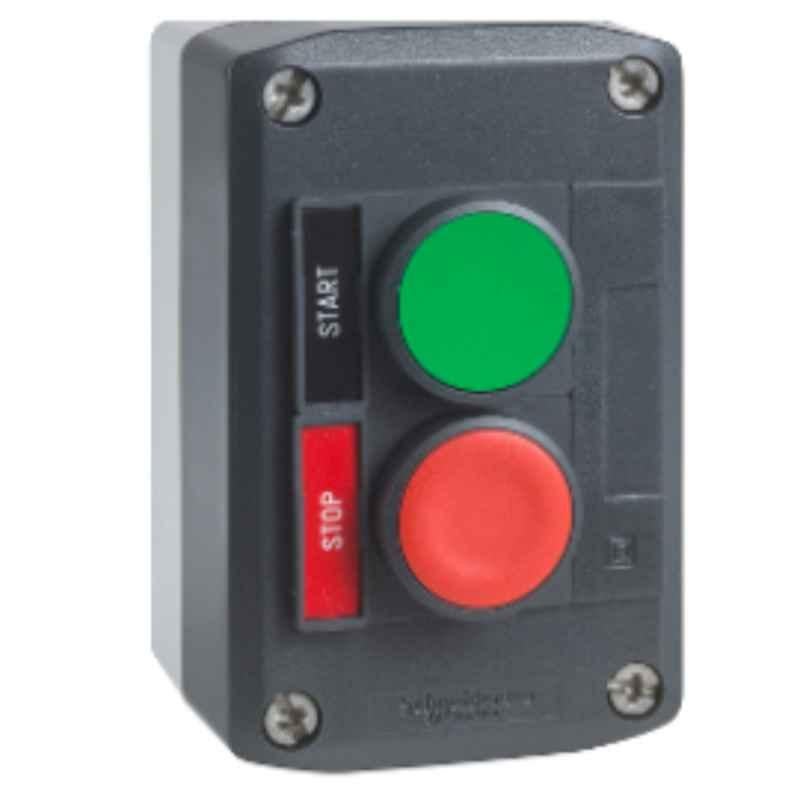 Schneider Harmony 600V 10A Plastic Control Station 1 Green Flush & 1 Red Projecting Marked Stop Start Push Buttons, XALD211H29