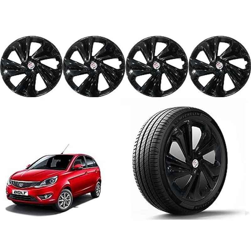 Auto Pearl 4 Pcs 14 inch Polypropylene Black Press Type Car Wheel Cover Set with Retention Ring for Tata Bolt Except XB, XE & XM, 14WC_Tiago_Black_BoltExceptXBXEXM