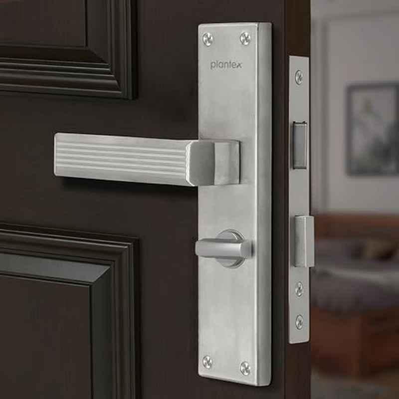 Plantex Stainless Steel Door Lock Bathroom Door Lock/Mortise 8inch Keyless Plate Handle Set for Home/Bathroom/Store Room/Balcony/Office DTM-661, Matte