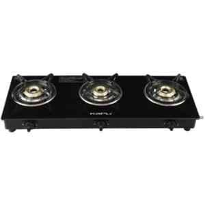 Kapli 3 Burner Mild Steel Black Manual Toughened Glass Top Gas Stove, KAMGS3BBMAR2026