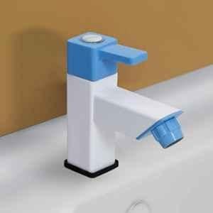 Plantex PTMT ES-113 Single Lever Pillar Blue & White Painted Tap for Wash Basin with Plastic Wall Flange