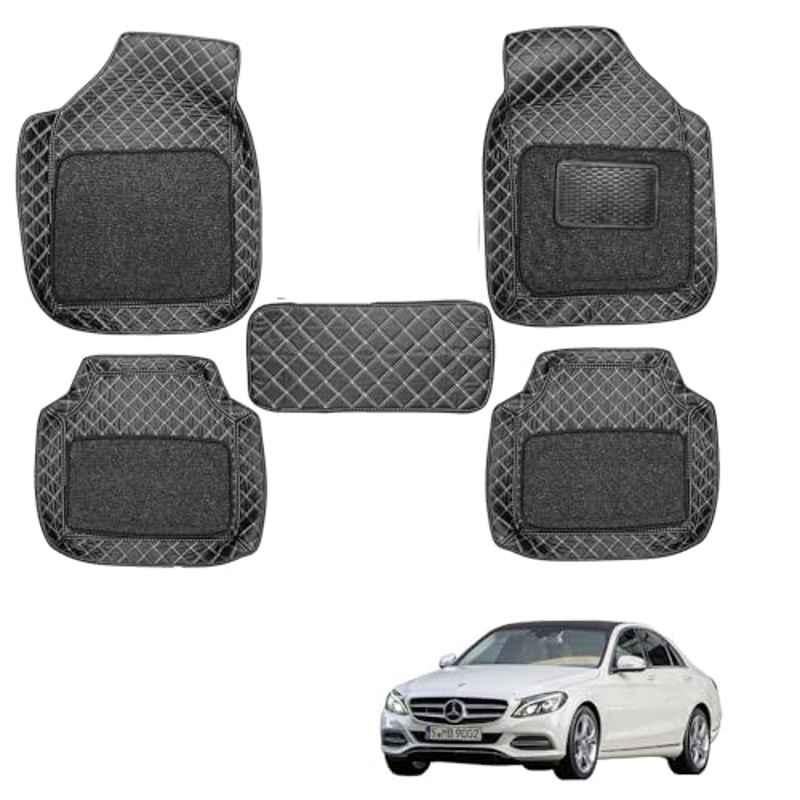 Kozdiko 5 Pcs Waterproof & Luxury 7D Black Leatherette Car Floor Mat Set for Mercedes Benz C-Class