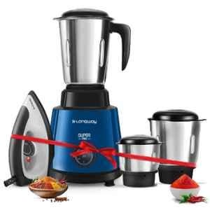 Longway Super Pro 500W ABS Plastic Blue & Black Mixer Grinder with 3 Jars & Kwid 1100W Dry Iron Combo & 2 Years Warranty