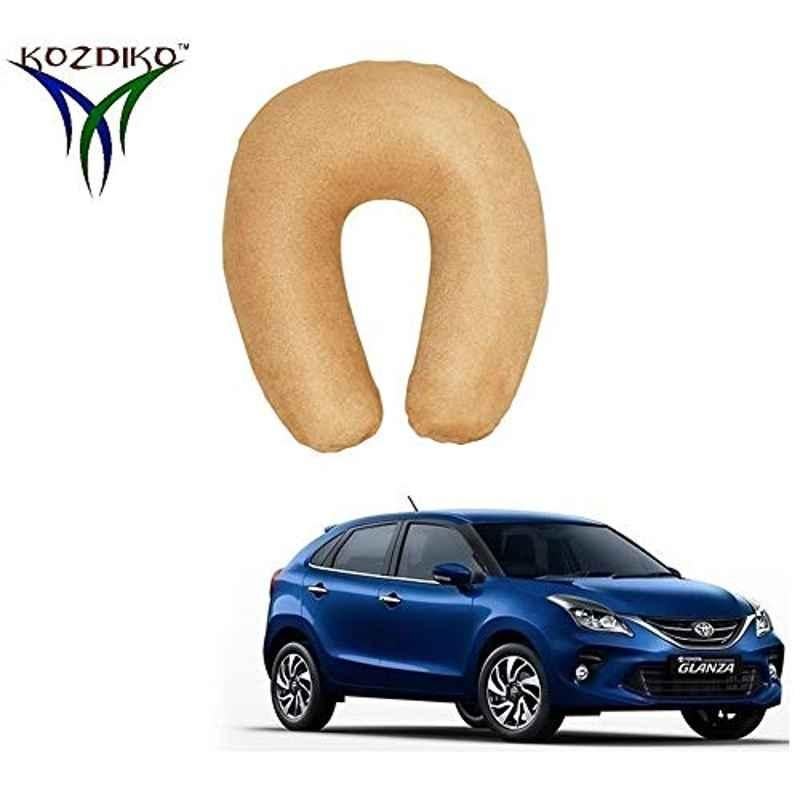 Kozdiko Velvet Beige U-Shape Travel Neck Rest Cushion Pillow for Toyota Glanza, U-Shaped-Neck-Beige-A80