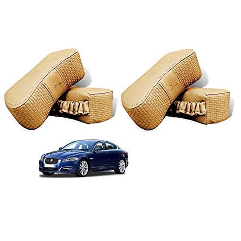 Kozdiko 4 Pcs CV Designer Beige Leatherite Neck Rest Car Cushion Pillow Set for Jaguar XF