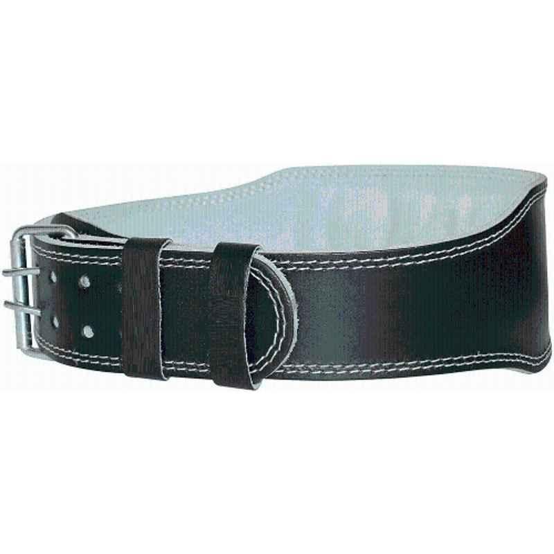 QUIT-X 6 inch Pure Leather Black Back Lumbar Support Weight Lifting Gym Belt, Size: Free