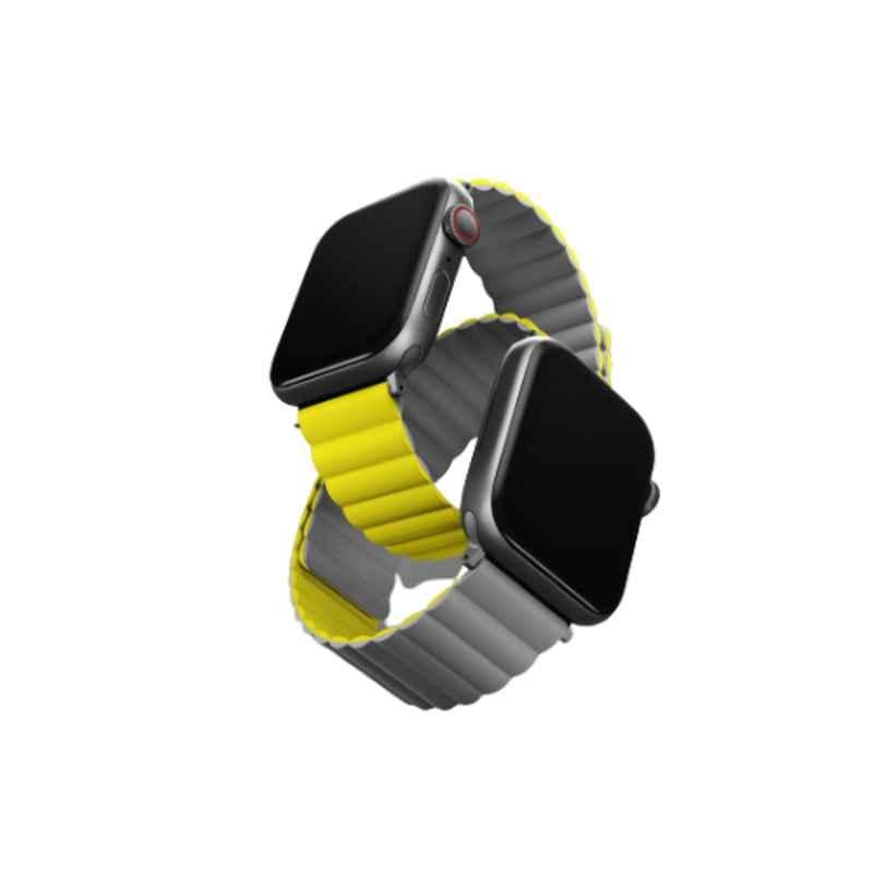Uniq Revix Silicone Lemon Yellow & Grey Reversible Magnetic Strap for Apple Watch 45, 44 & 42mm