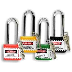 Asian Loto 4 Pcs 65mm Red, Yellow, Green & Black Long Shackle Jacket Padlocks Set for Safety, ALC-LPL-RYGK