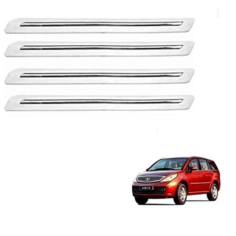 Kozdiko 4 Pcs PVC White Car Bumper Protector Set with Chrome Strip for Tata Aria