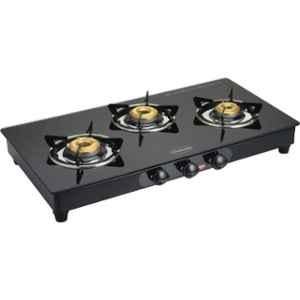 Padmini 3 Burner Stainless Steel Black Automatic Ignition Glass Top Gas Stove, 3BR CS-3 GT Star Auto