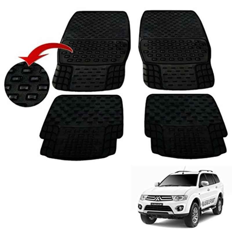 Kozdiko 4 Pcs PVC & Rubber Black Car Floor Mat Set for Mitsubishi Pajero