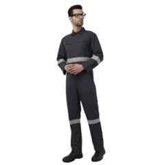 Atacama Palermo Poly Cotton Blend Twill Grey Industrial Coverall with Reflective Strip, AWC002DG, Size: L
