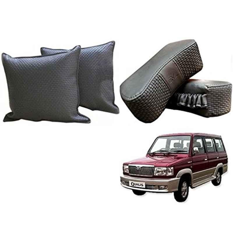 Kozdiko One Pair Grey Neck Rest & One Pair Cushion Combo for Toyota Qualis