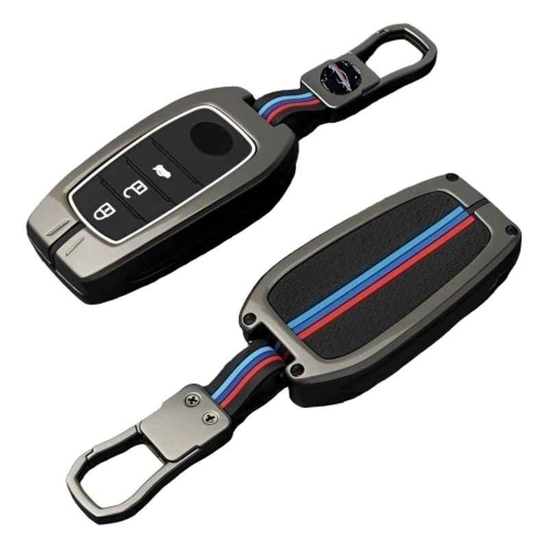 Kingsway Gunmetal Grey 3 Buttons Car Key Cover with Keychain for All Toyota Cars