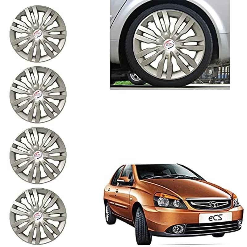 Auto Pearl 4 Pcs 14 inch Silver ABS Press Type Hubcap Wheel Cover Set with Retention Ring for Tata IndigoCS