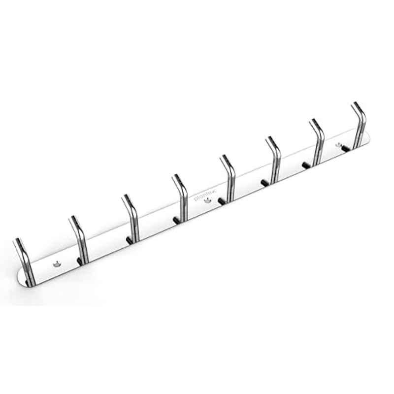 Plantex Stainless Steel Towel Hangers/Bathroom Robe Hooks/Wall Hooks for Hanging Cloth/Wall Hook Rack/Hook Rail for Hanging Keys 8 Hooks, Chrome