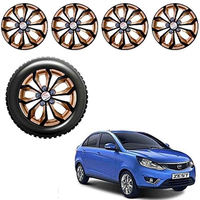 Auto Pearl 4 Pcs 15 inch Golden & Black ABS Press Type Hubcap Wheel Cover Set with Retention Ring for Tata Zest