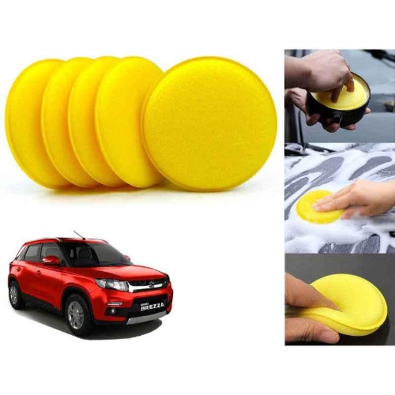Auto Pearl Polyurethane Beige Washing & Waxing Polish Foam Sponge for Brezza 2016-2019 (Pack of 5)