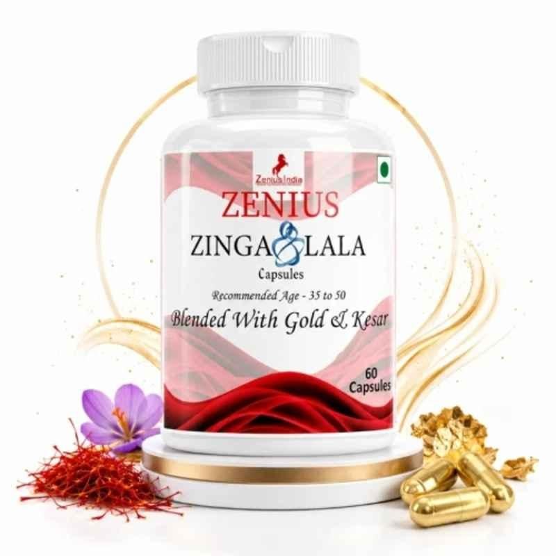 Zenius India 60 Pcs Zinga Lala Capsule with Swaran Bhasma, Abhrak Bhasma, Tribang Bhasma for 35-50 Recommended Age
